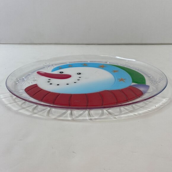 Snowman Design Plastic Serving Plate 12" Festive Winter Decor - Picture 2 of 4